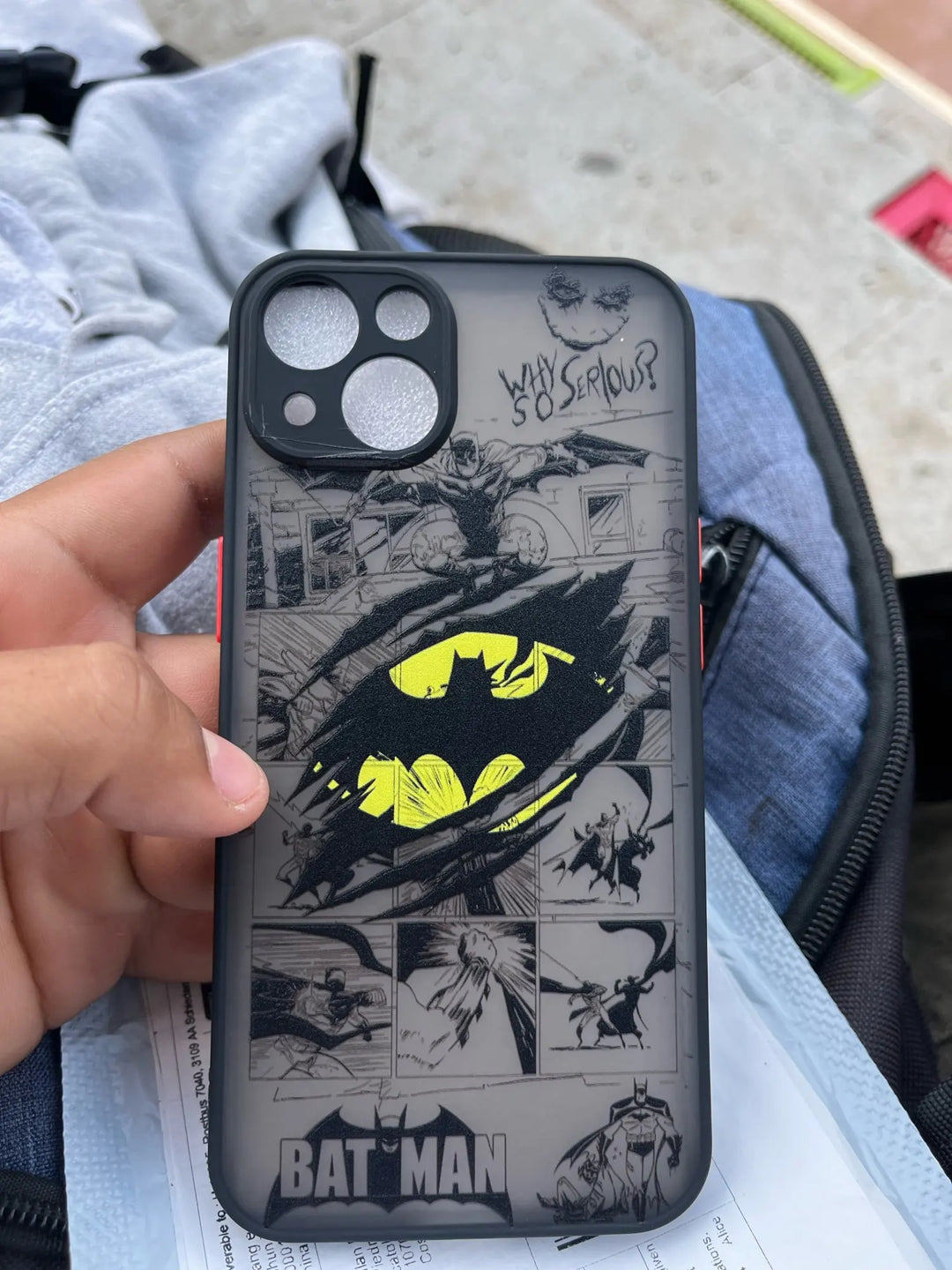 Phone case featuring batman logo and image collage