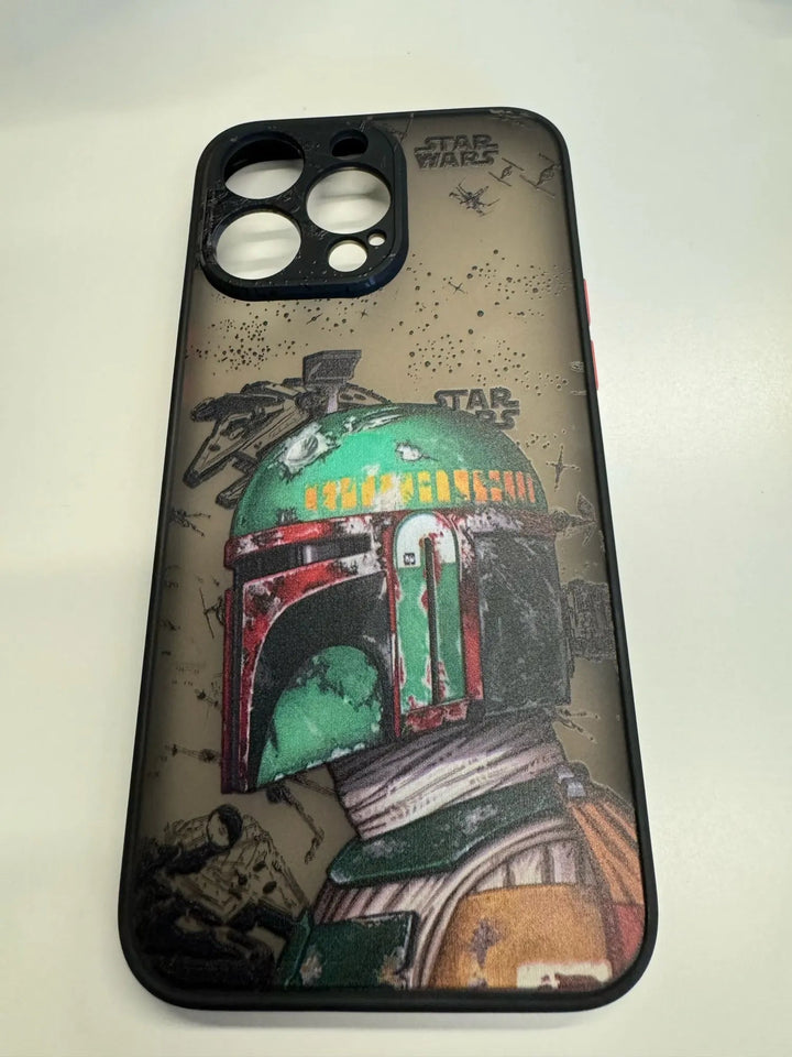 The Bounty Hunter for iPhone is a Star Wars-themed phone case showcasing an illustration of Boba Fett's helmet set against a beige background, with a subtle nod to The Mandalorian.