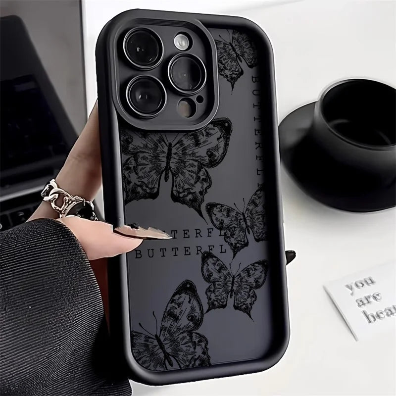 Photo of a black phone case with a butterfly design