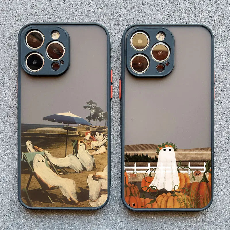 Two phone cases of cute ghost designs