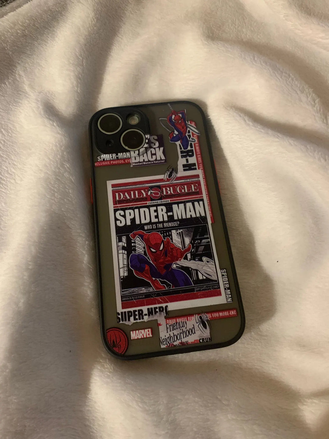 Phone case of Spiderman on daily bugle newspaper