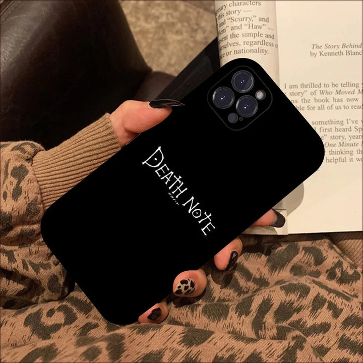 A black phone case showcasing the Death Note title in a bold font