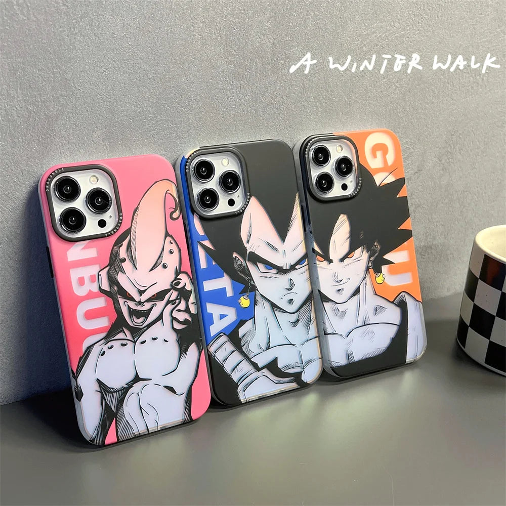 Three dbz cases featuring kid Buu, Vegeta and Goku