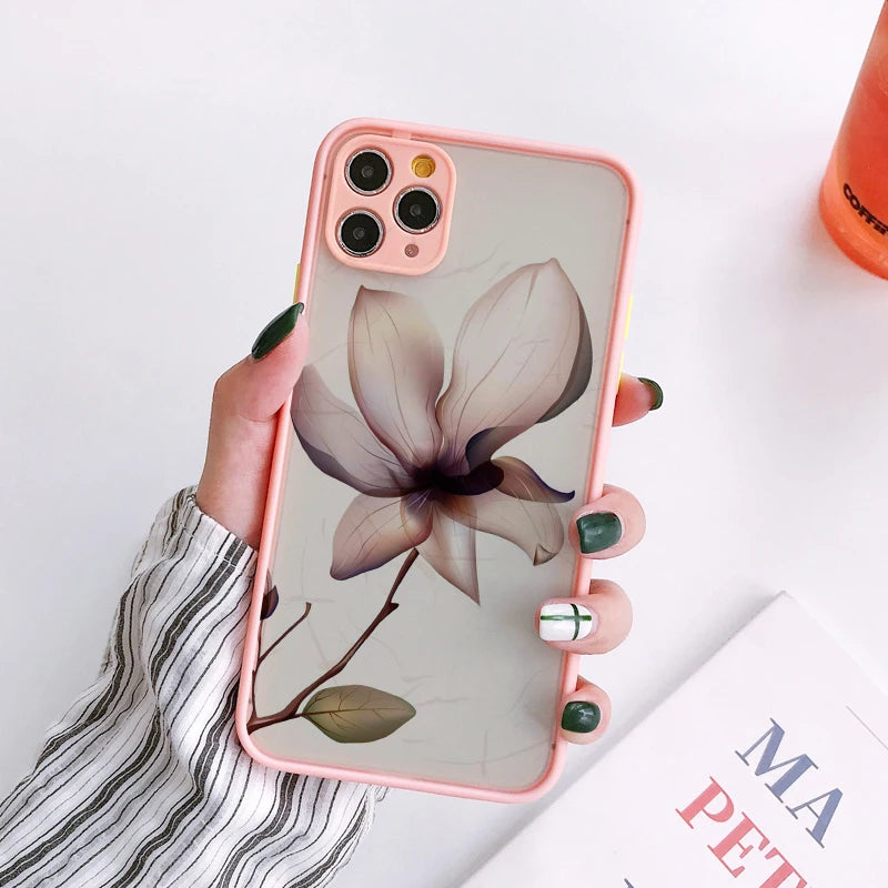 Phone case with flowers depicted in a watercolor style