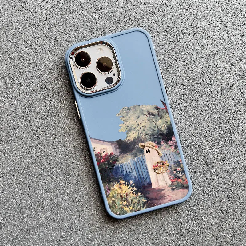 Phone case of cute ghost in garden