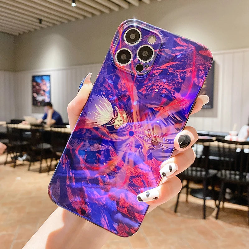 A phone case featuring Gojo Satoru from Jujutsu Kaisen, unleashing his red move with a powerful aura