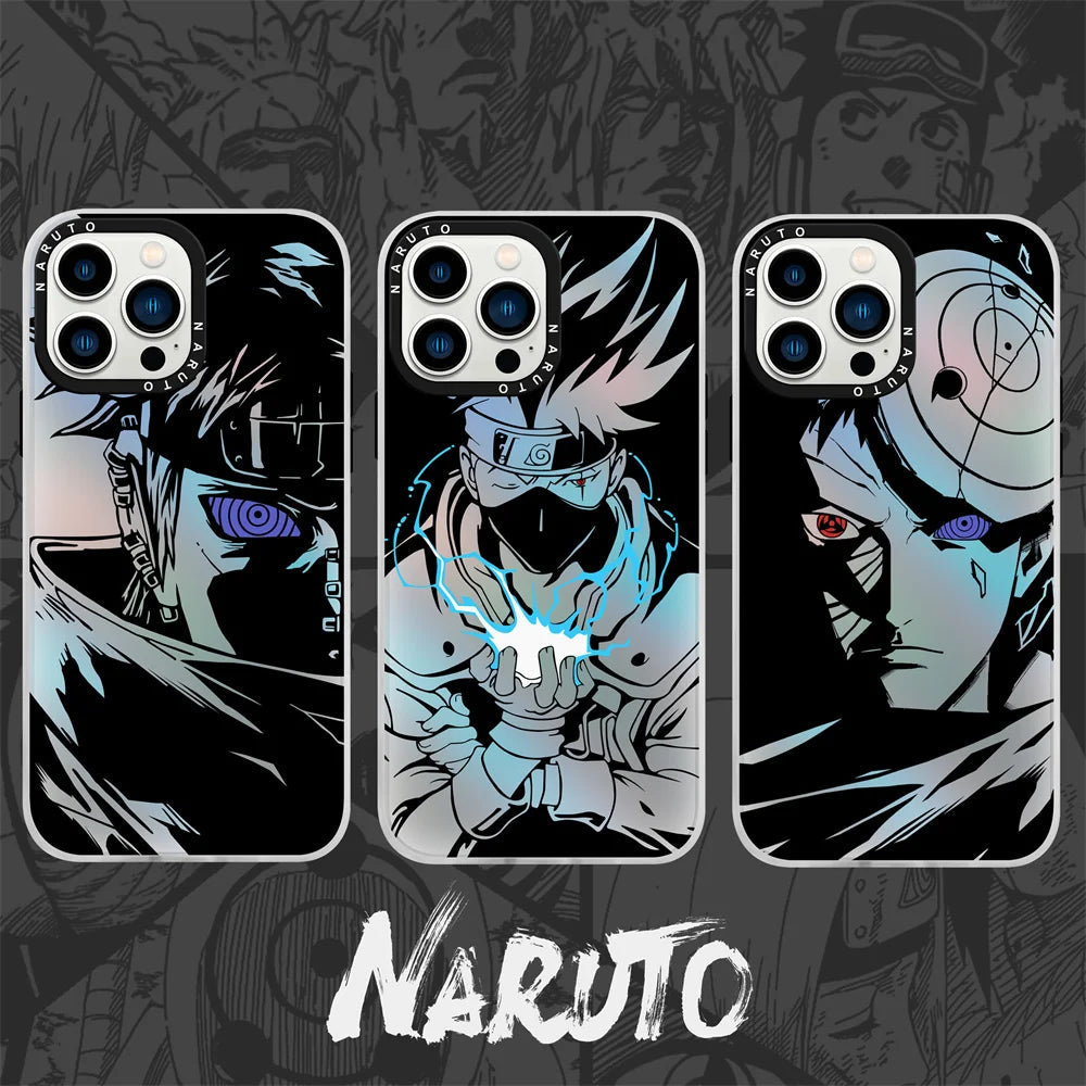 Three Gradient Naruto Cases, showcasing illustrated characters from the anime Naruto set against a grayscale background with the Naruto logo at the bottom, and designed with an anti-fingerprint finish.