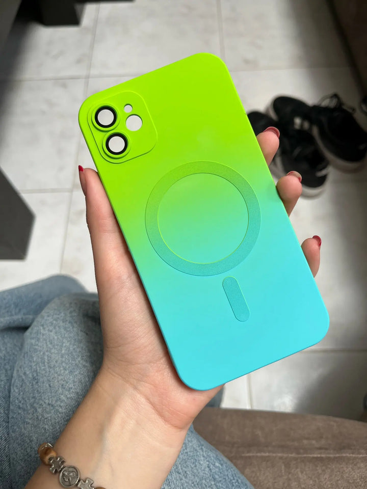 half green and blue gradient phone case in hand