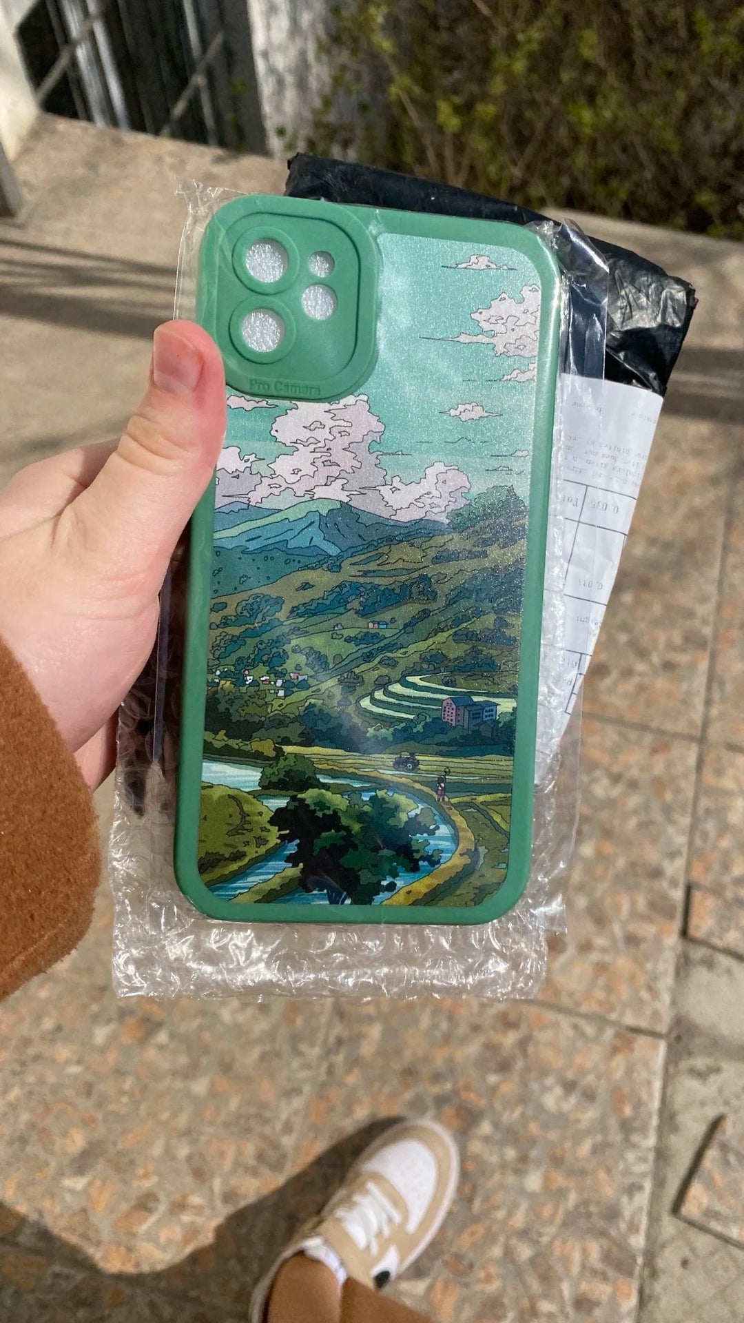 green anime scenery inspired phone case