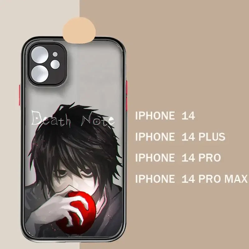 A frosted iPhone case featuring L from Death Note eating an apple