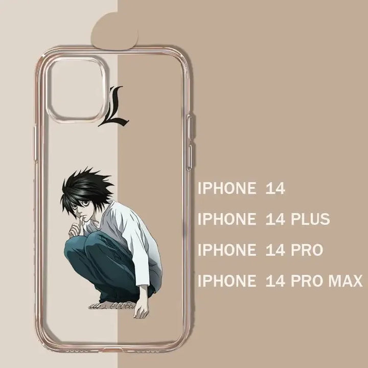 A frosted iPhone case featuring L from Death Note sitting and L logo