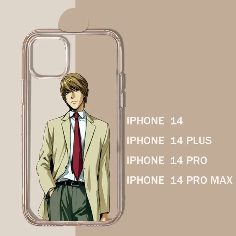 A transparent iPhone case with an illustration of Light Yagami