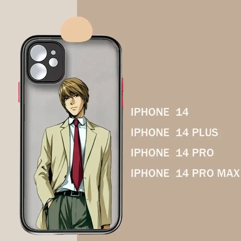 A frosted iPhone case with an illustration Light Yagami