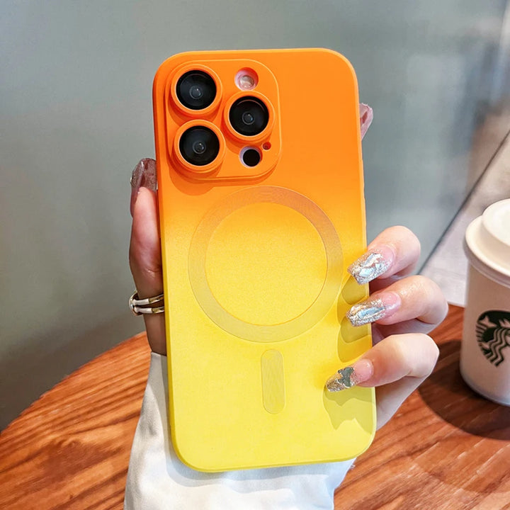 orange-yellow gradient case in hand