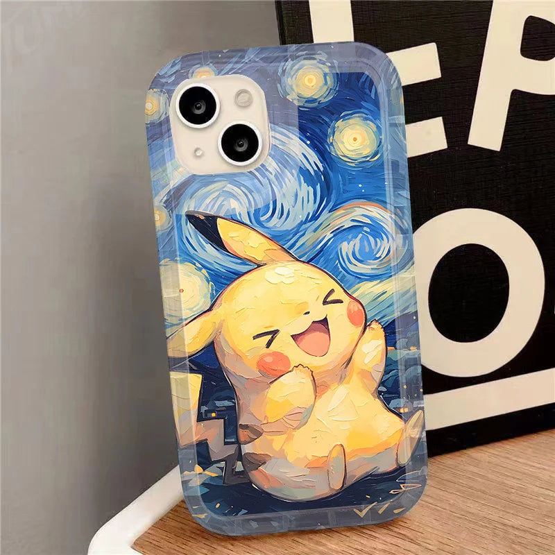 Pokémon fans will love the Pikachu Starry Night for Samsung phone case, featuring a cheerful Pikachu set against a stylized Starry Night backdrop inspired by Van Gogh.