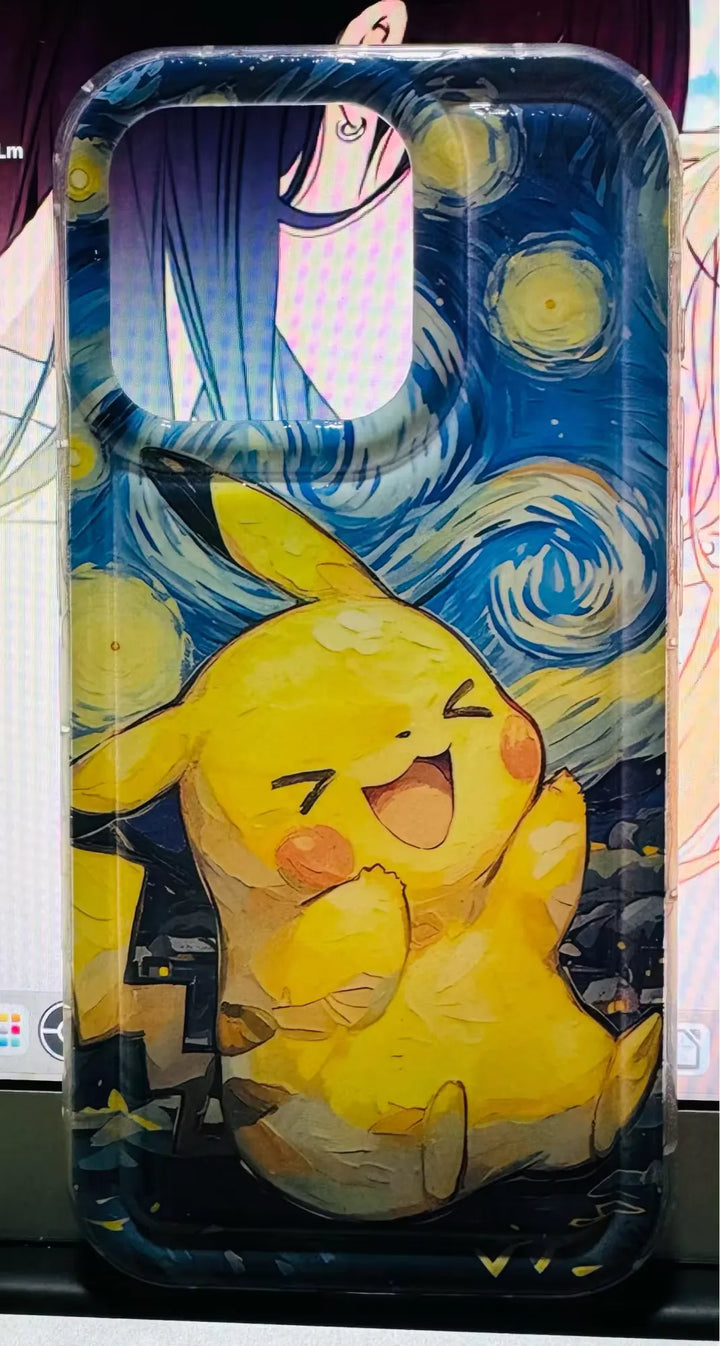 happy pikachu starry night phone case