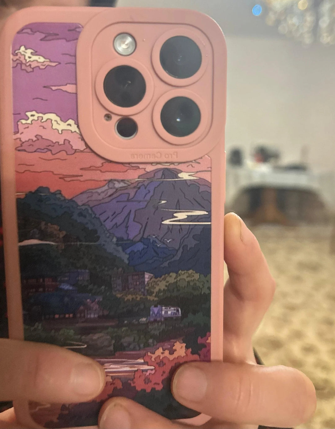 pink anime scenery inspired phone case