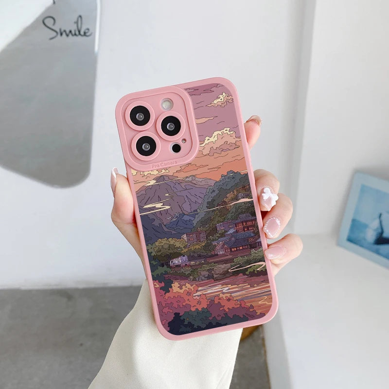 pink anime scenery inspired phone case