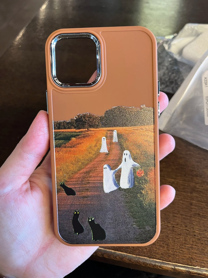 Phone case of cute ghosts on trail