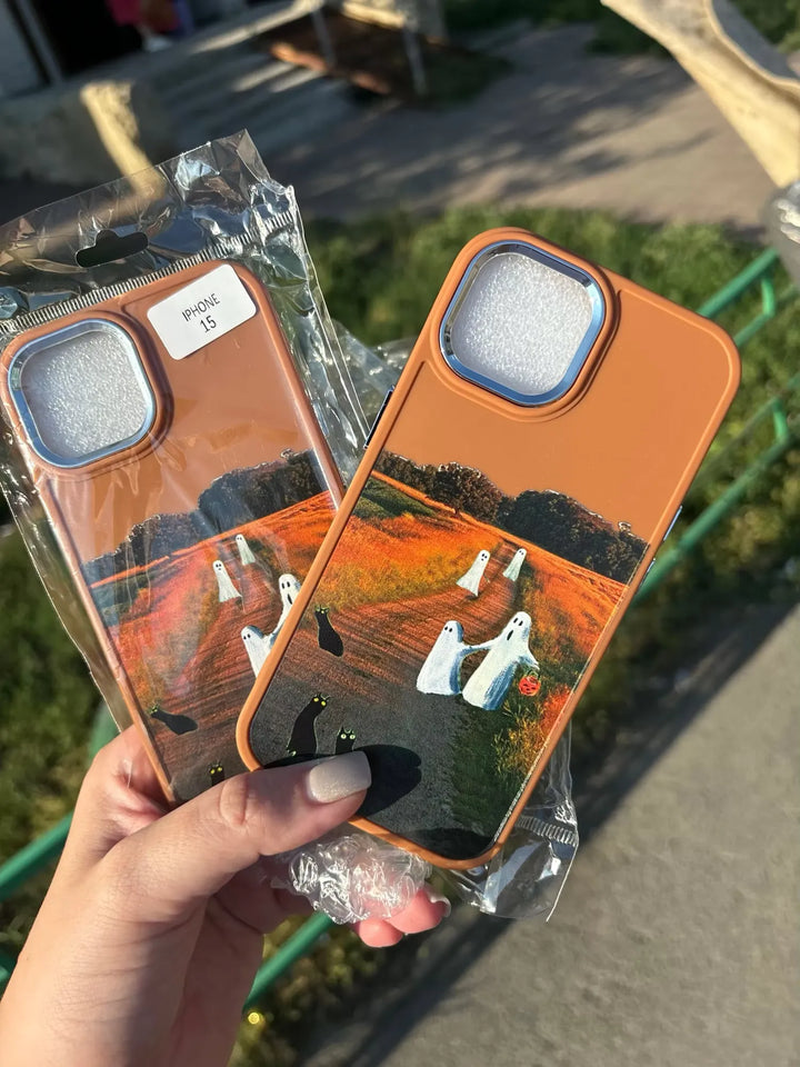 Phone case of cute ghosts on trail