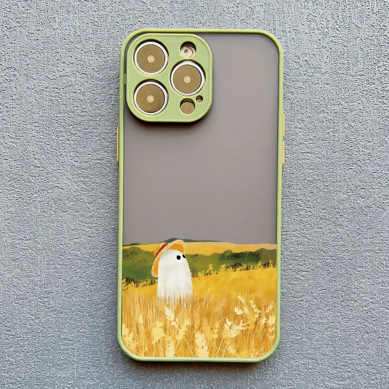 Phone case of cute ghost in bright field