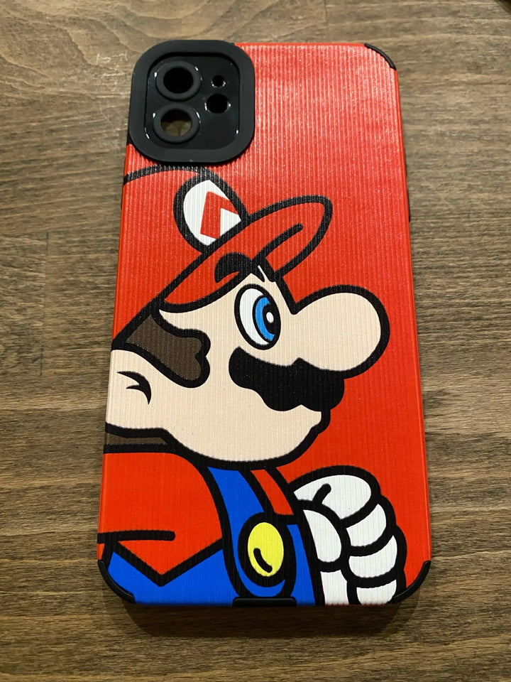 Super Mario for iPhone: A protective smartphone case featuring the beloved Super Mario character adorned in his classic red and blue outfit, complete with a mustache and cap, all set against a stylish wood-textured background. Constructed from hard plastic to ensure enhanced durability.