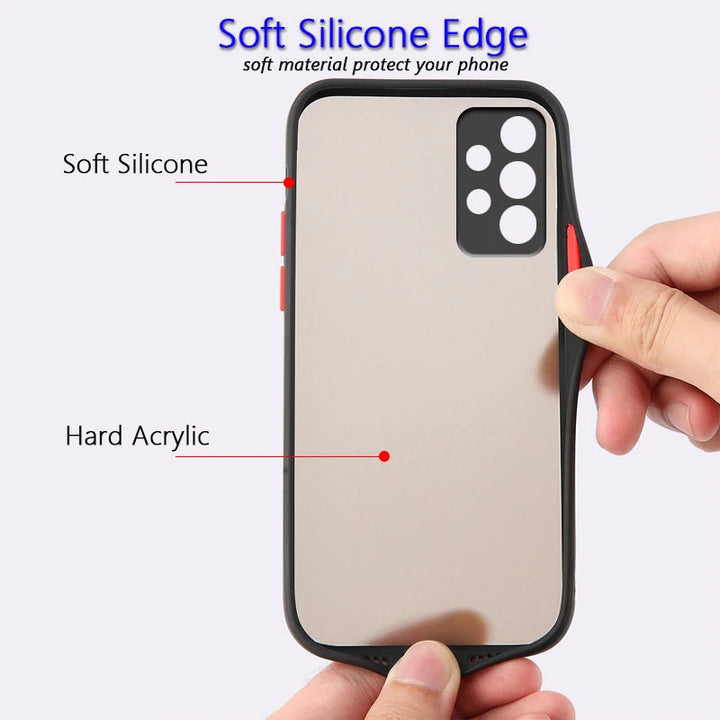 The Super Mario for Samsung phone case features a soft silicone edge and a hard acrylic back, providing excellent anti-scratch protection. It is shown held by a hand.