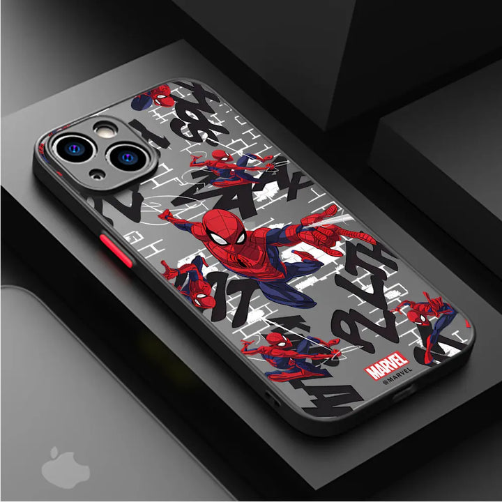 Phone case of Spiderman in web action collage